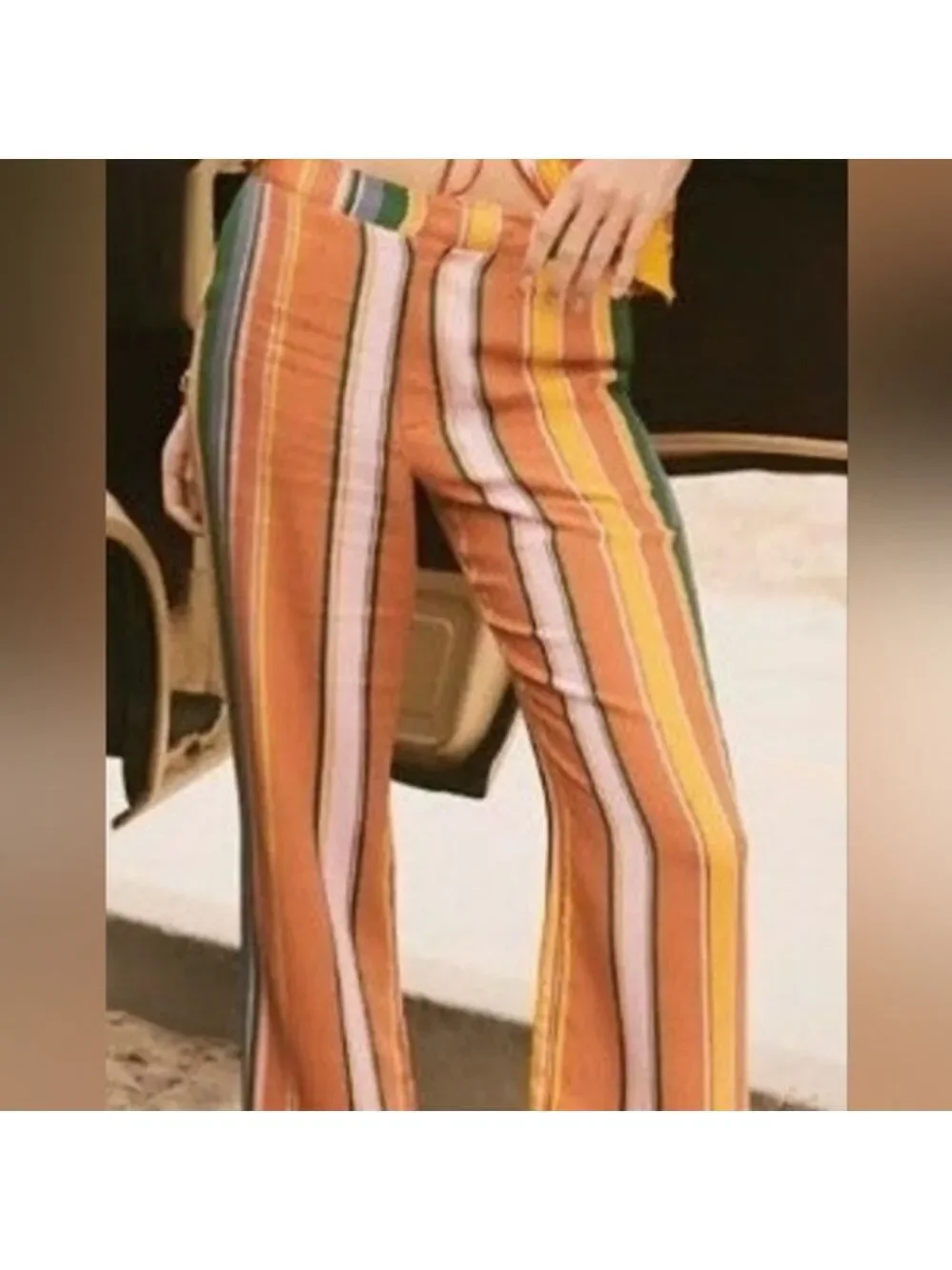 Free People Anthropologie Women’s Boho Striped Pants Orange Green Pink Blue 4